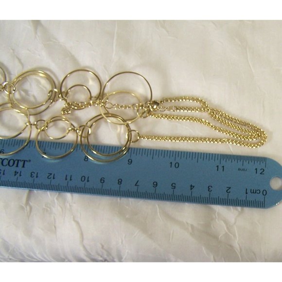 Gold Tone Costume Jewelry Lot Four Long Necklaces Circles and Hoops - Picture 7 of 10